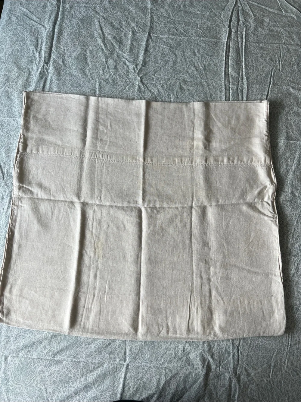 Embroidered 'Love' Floral Pillow Cover in White Linen